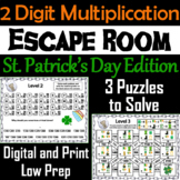 St. Patrick's Day Escape Room Math: Two Digit Multiplicati