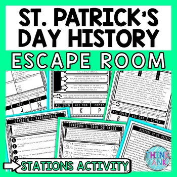 Preview of St. Patrick's Day Escape Room Stations - Reading Comprehension Activity - March