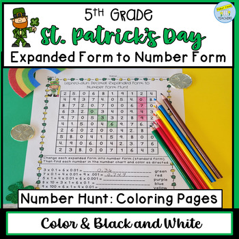 Preview of St. Patrick's Day Expanded Form to Number Form Number Hunt 5th Grade