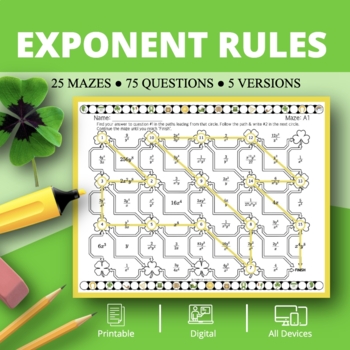Preview of St. Patrick's Day: Exponent Rules Maze Activity