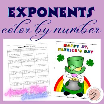 Preview of St. Patrick's Day Exponents Color By Numbers