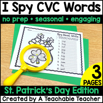 Preview of St. Patrick's Day FREEBIE - I Spy CVC Words! {Spy, Read, Write}