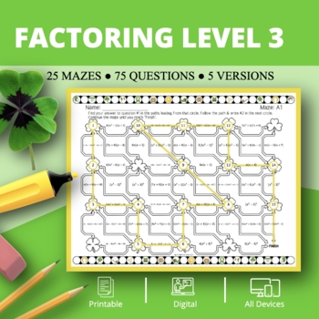 Preview of St. Patrick's Day: Factoring Level 3 Maze Activity