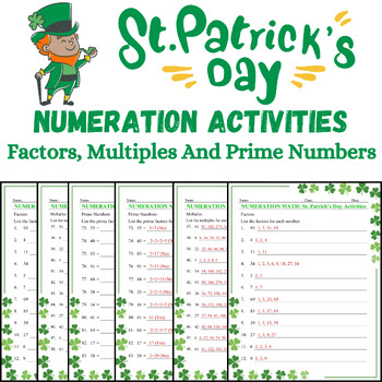 Preview of St. Patrick's Day Factors, Multiple, Prime Numbers - Spring Worksheets No Prep