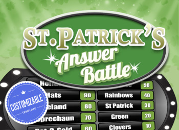 Preview of St. Patrick's Day Answer Battle - Family Trivia Powerpoint Game with Scoreboard