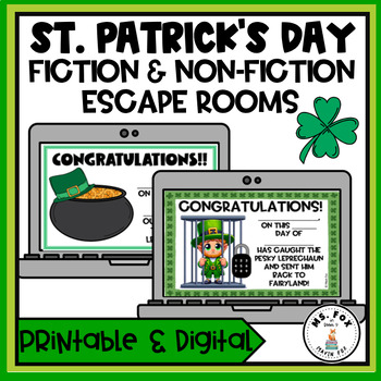 Preview of St. Patrick's Day Fiction & Non-Fiction Reading Comprehension ELA Escape Room