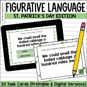 Preview of St. Patrick's Day Figurative Language Task Cards | Digital and Printable