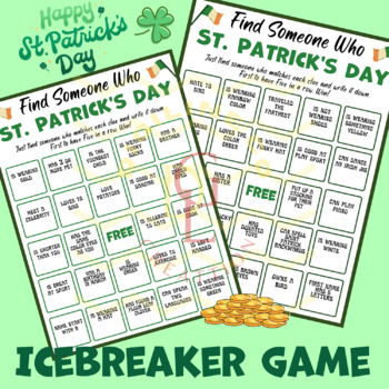 Preview of St Patrick's Day Find Someone Who Bingo Game Classroom Activities middle 5th 6th