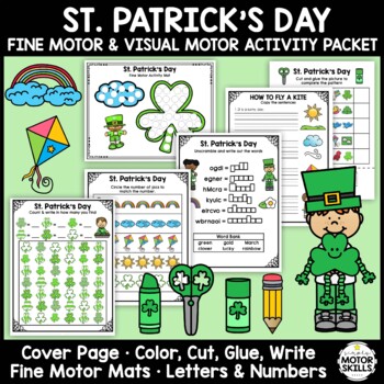 Preview of St. Patrick's Day - Fine Motor & Visual Motor - Color, Write, Cut, Glue