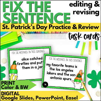 Preview of St. Patrick's Day Correct the Sentence Task Card - Editing & Revising Practice