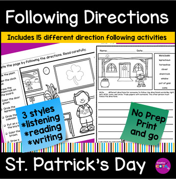Preview of Following Directions St. Patrick's Day Coloring Pages Listening & Reading Skills