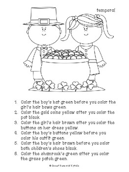 Download St. Patrick's Day Following Directions Cards & Coloring Sheets | TpT