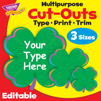 Preview of St. Patrick's Day Four-Leaf Clover Decor Editable Cut-Outs