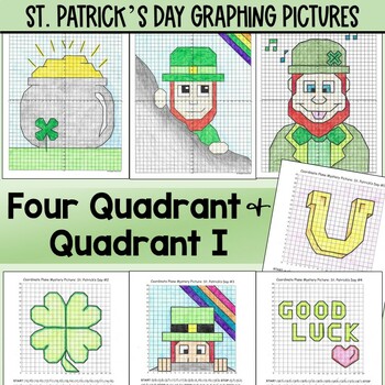 Preview of St. Patrick's Day Four Quadrant and Quadrant I Graphing Pictures BUNDLE