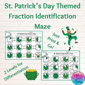 Preview of St. Patrick's Day Math Fraction Identification Maze Differentiated Print and Go
