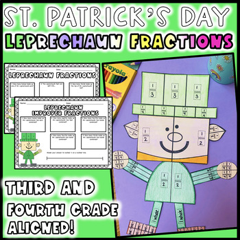 Preview of St. Patrick's Day Fraction Leprechaun Craft March February Math Bulletin Board