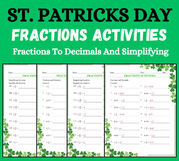 Preview of St. Patrick's Day Fractions & Decimals, Simplifying Fractions Activity Worksheet