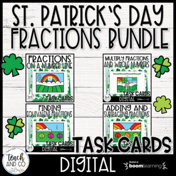 Preview of St. Patrick's Day Fractions Digital Task Cards BUNDLE