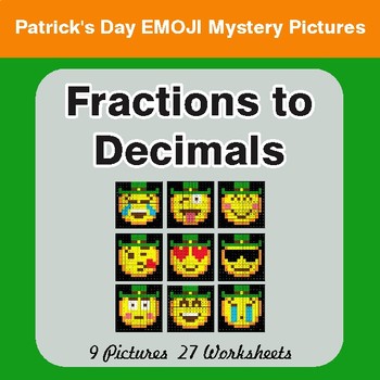 St. Patrick's Day: Fractions to Decimals - Color-By-Number Math Mystery Pictures