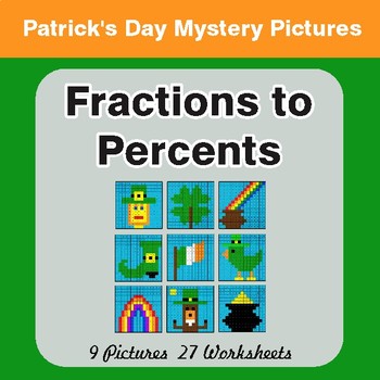 St. Patrick's Day: Fractions to Percents - Color-By-Number Math Mystery Pictures