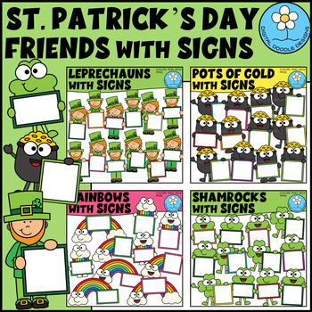 Preview of St. Patrick's Day Friends with Signs Clipart BUNDLE
