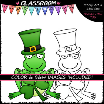 St. Patrick's Day Frogs - Clip Art & B&W Set