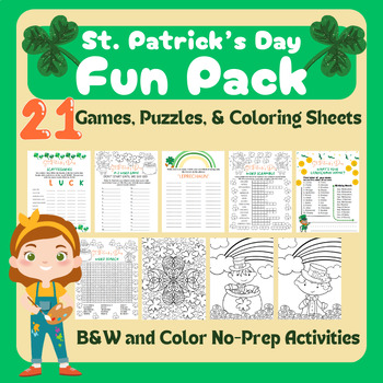 Preview of St Patrick's Day Fun Activity Pack No Prep Puzzles Games Coloring Sheets