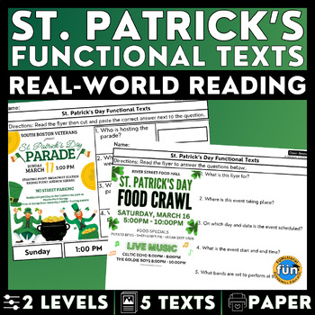 Preview of St. Patrick's Day Funtional Texts- Real-World Reading & Comprehension Worksheets