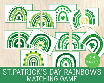 Preview of St. Patrick's Day Game, Rainbow Matching Activity, 28 Puzzles, Symmetry, Centers