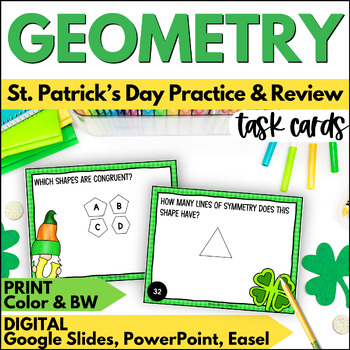 Preview of St. Patrick's Day Geometry Task Cards - March Math Practice & Review Activities
