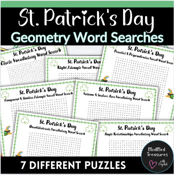 Preview of St. Patrick's Day- Geometry Vocabulary Word Search Bundle