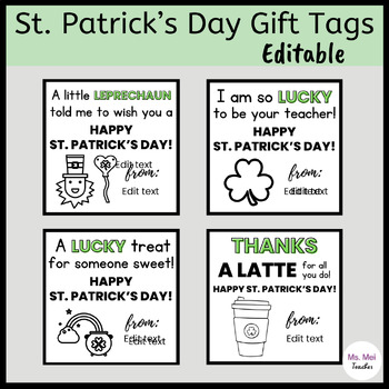 Preview of St. Patrick's Day Gift Tags for Students, Coworkers, and Teachers - EDITABLE