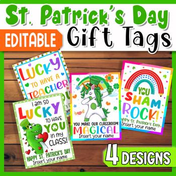 Preview of St. Patrick's Day Gift Tags for Students & Teachers, Editable Students Gift Tags