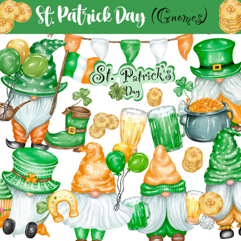Preview of St.Patrick’s Day, Gnomes watercolor (Clipart)