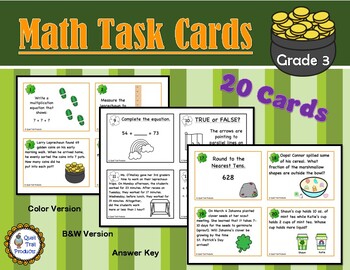 Preview of St. Patrick's Day Grade 3 MATH Task Cards