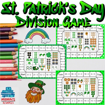 Preview of St. Patrick's Day Grade 3 to 6 Math Division Matching Game | Two/One-Digit