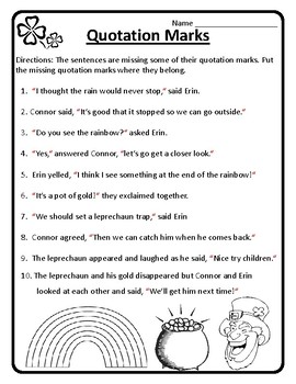 st patrick s day grammar quotations st patrick s day quotation marks worksheets