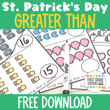 Preview of St. Patrick's Day Math | Comparing Numbers Center | Greater Than Freebie