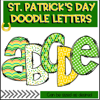 Preview of St. Patrick's Day Green & Yellow Doodle Letters - March  Bulletin Board Alphabet
