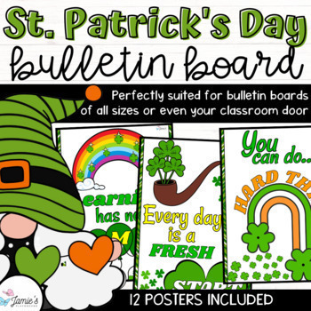 Preview of St. Patrick's Day Growth Mindset Posters | March Editable Bulletin Board