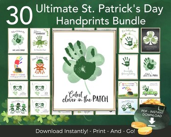 Preview of St Patrick's Day Handprint Craft BUNDLE - Easy Shamrock Art Activity Idea