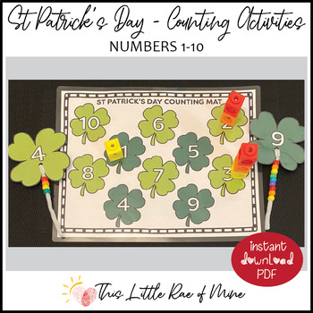 Preview of St Patrick's Day - Clover Counting Mat - bead threading numbers 1-10 - printable
