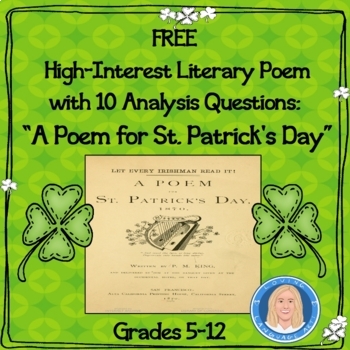 Preview of St. Patrick's Day Historical Poem with 10 Literary Analysis Questions - FREE