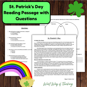 Preview of St. Patrick's Day History Passage with Questions