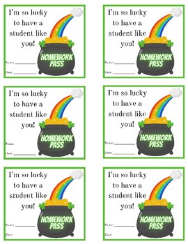 Preview of St. Patrick's Day Homework Pass