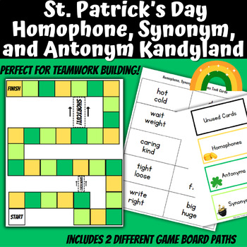 Preview of St. Patrick's Day Homophones Game | Synonyms and Antonyms Sort|Task Cards Center