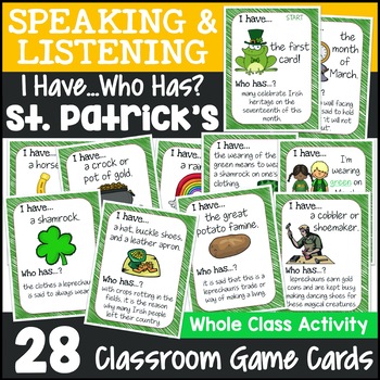 Preview of St. Patrick's Day I Have, Who Has Game | Easy-Prep St. Patrick's Class Activity