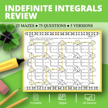Preview of St. Patrick's Day: Indefinite Integrals REVIEW Maze Activity