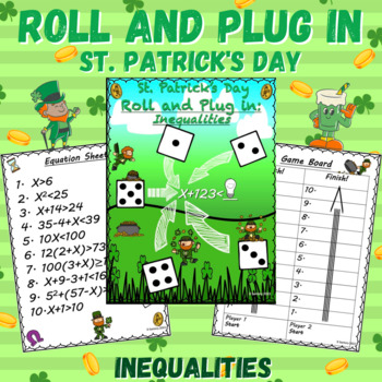 Preview of St. Patrick's Day Inequality Equations Worksheet | 5th and 6th Grade Math Game