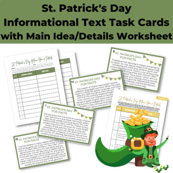 Preview of St. Patrick's Day Informational Text Task Cards with Main Idea/Details Worksheet